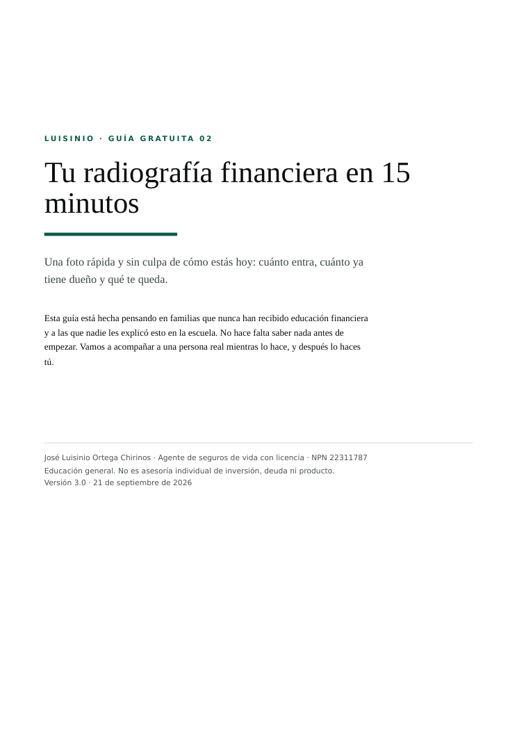 Portada de la guía: Tu radiografía financiera en 15 minutos